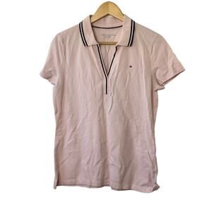 Tommy Hilfiger Pink V-Neck Polo Shirt Women's Medium